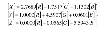 X、Y、Z與R、G、B系統(tǒng)的關(guān)系