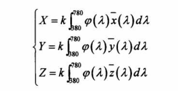 CIE三刺激值X、Y、Z表達式
